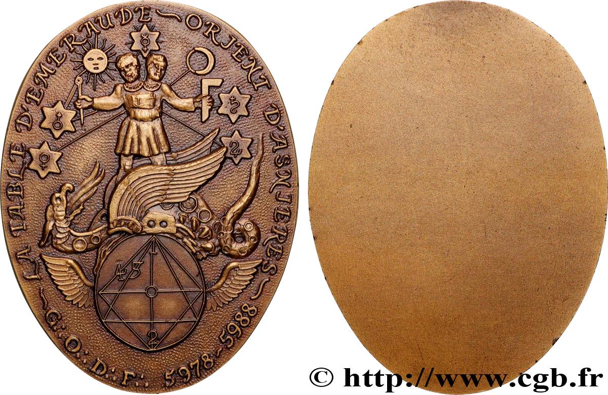 QUINTA REPUBBLICA FRANCESE Médaille, La Table d’émeraude, Orient d’Asnières SPL