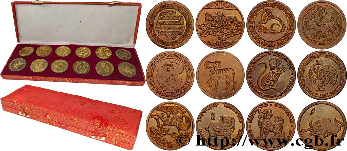 CHINA Coffret de 12 médailles, Zodiaque chinois AU