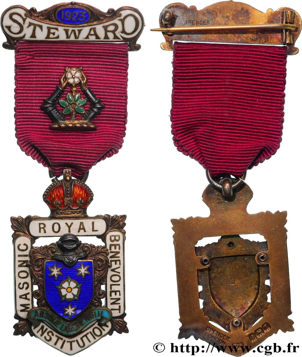 FRANC - MAÇONNERIE Médaille, Steward, Royal masonic SUP