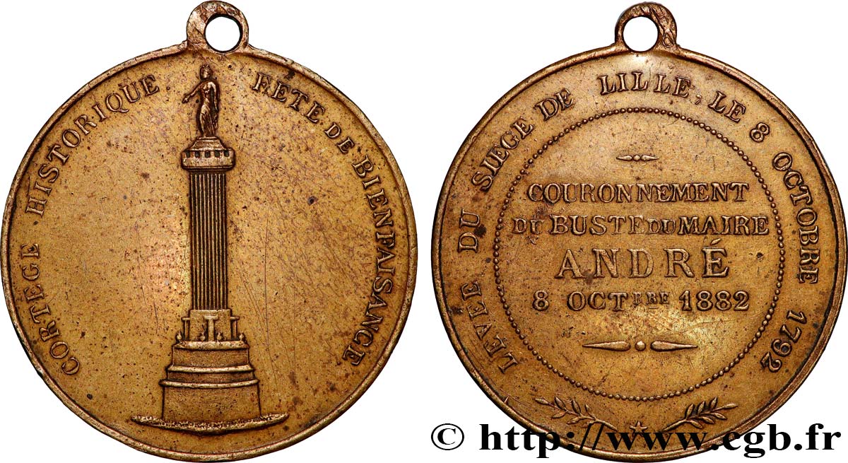 TERZA REPUBBLICA FRANCESE Médaille, Commémoration de la levée du siège de Lille BB