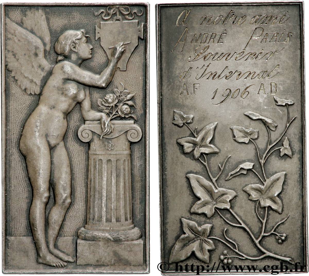 III REPUBLIC Plaquette, Génie à la tablette, Souvenir de la Monnaie de Paris AU