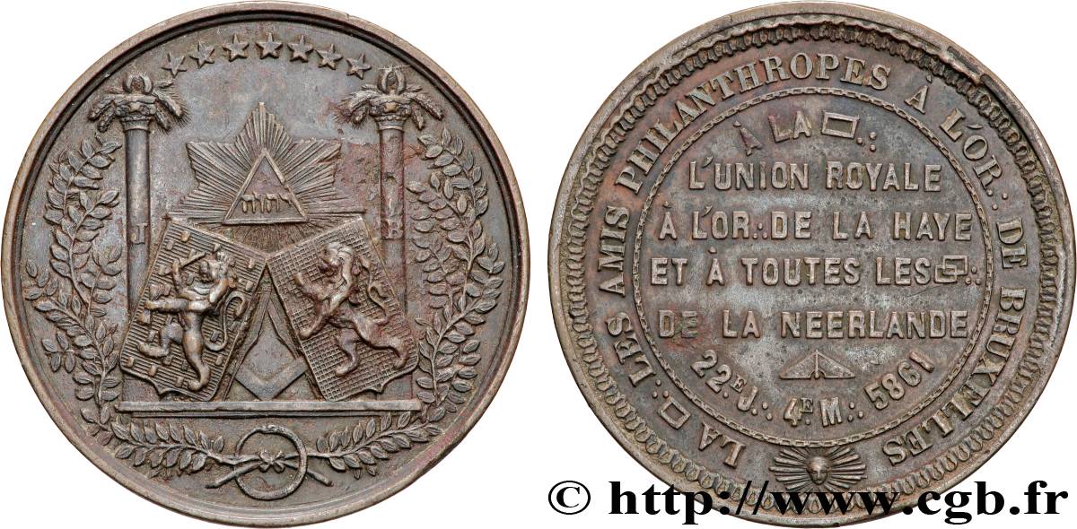 FRANC - MAÇONNERIE Médaille, Orient de Bruxelles, Les amis philanthropes TTB+