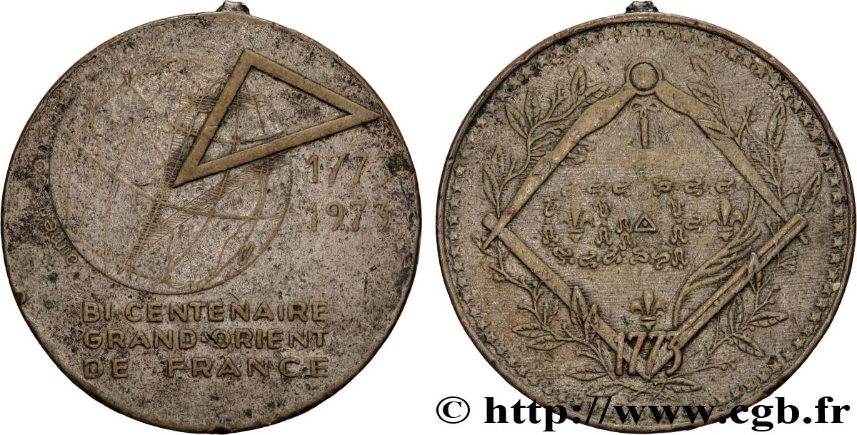 CINQUIÈME RÉPUBLIQUE Médaille, Bicentenaire du Grand Orient de France TTB