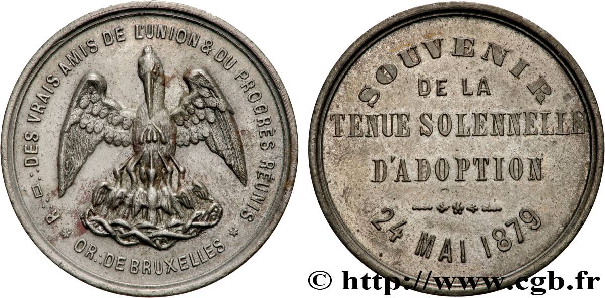 BELGIQUE - ROYAUME DE BELGIQUE - LÉOPOLD II Médaille, Orient de Bruxelles, Les vrais amis de l’Union et du Progrès réunis TTB+