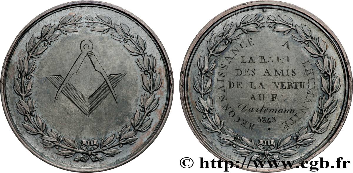 FREEMASONRY Médaille, Reconnaissance à l’humanité, Loge des Amis de la vertu AU