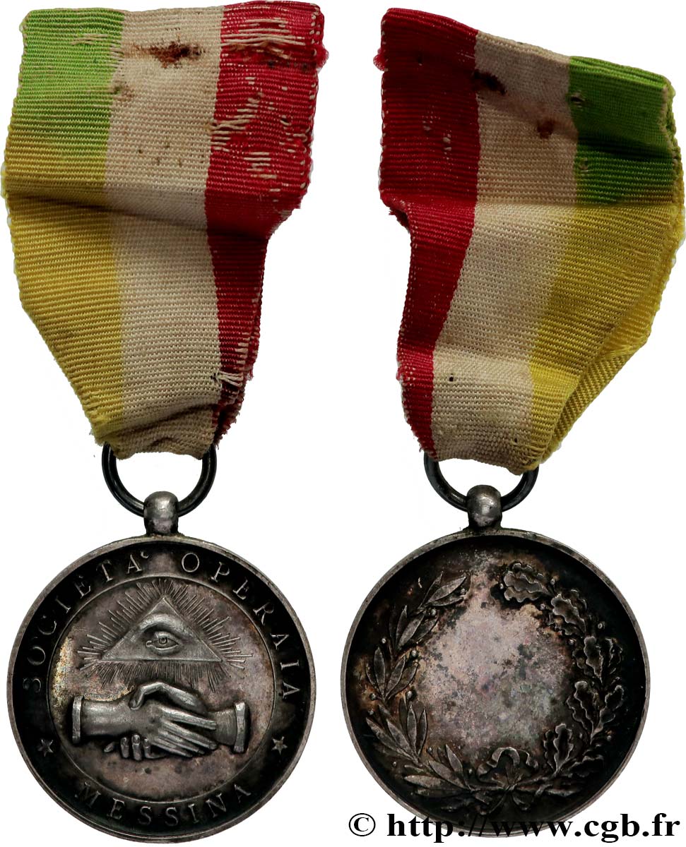 FRANC - MAÇONNERIE Médaille, Loge de Messine, Societa Operaia TTB+/TTB