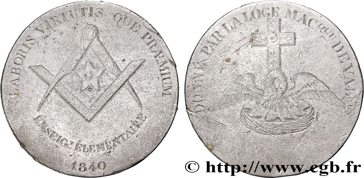 FRANC-MAÇONNERIE - PARIS Médaille, Enseignement maçonnique, donné par la loge maçonnique de Valenciennes q.BB