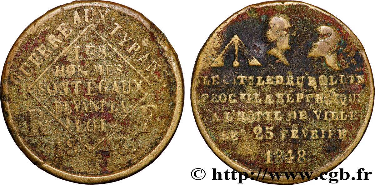 DEUXIÈME RÉPUBLIQUE Médaille, Guerre aux tyrans, Premier anniversaire de la République TTB