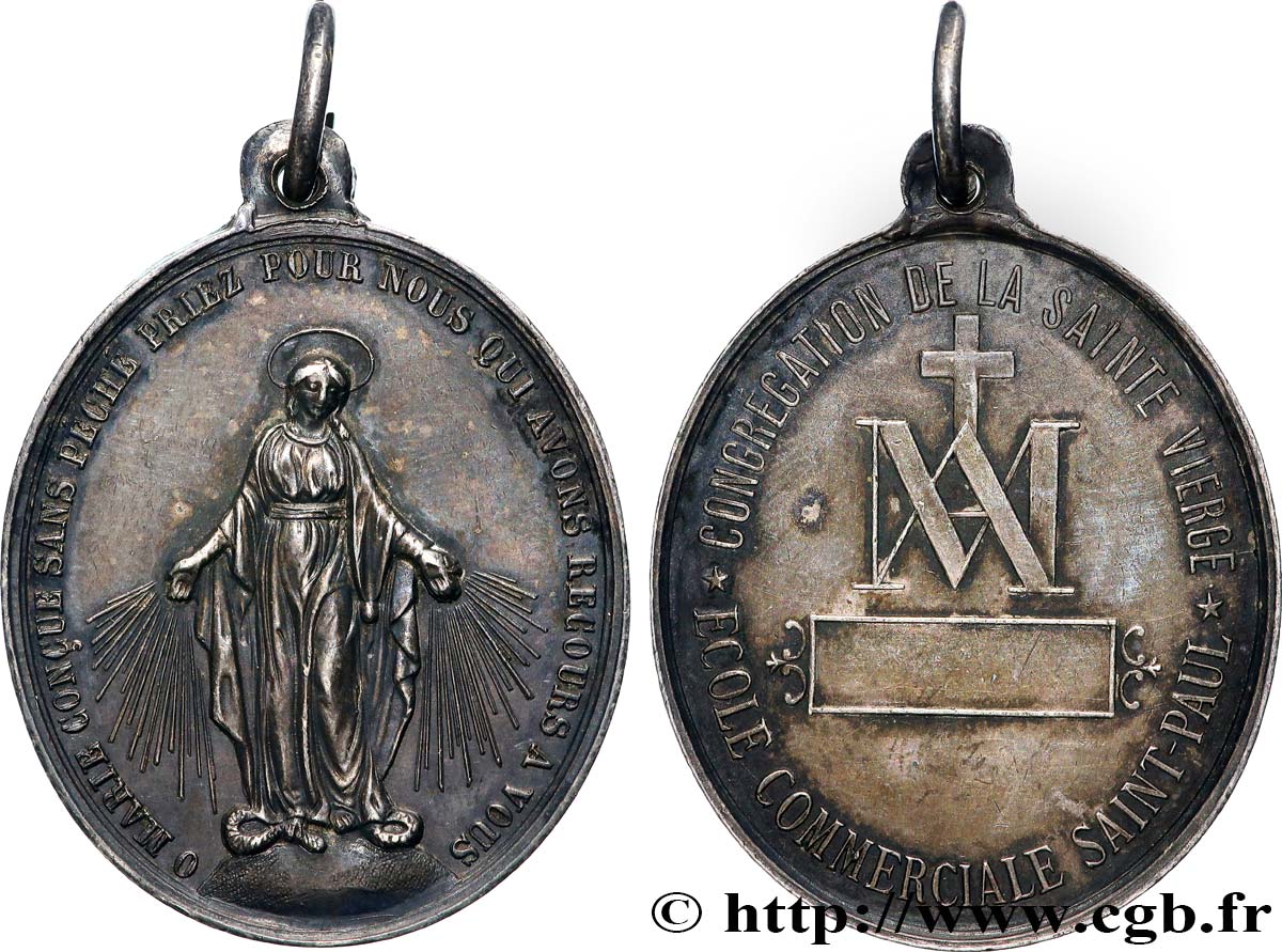 MÉDAILLES RELIGIEUSES Médaille, Congrégation de la Sainte Vierge, Ecole commerciale Saint-Paul TTB+