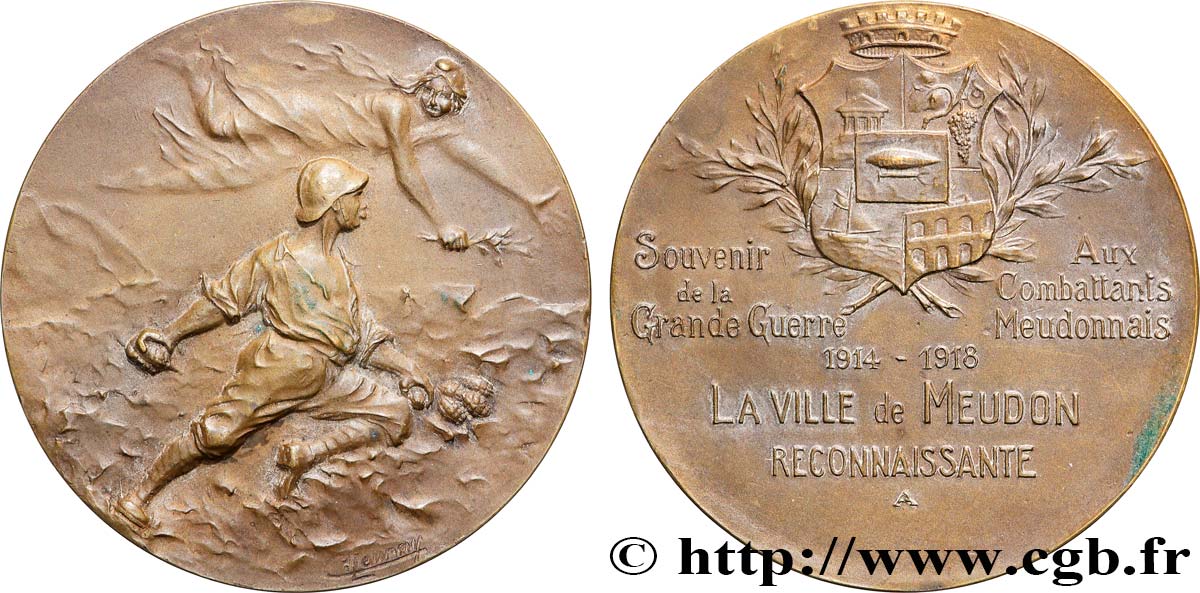 TROISIÈME RÉPUBLIQUE Médaille, Souvenir de la Grande Guerre, Aux combattants meudonnais TTB+