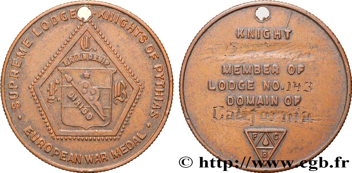 FRANC - MAÇONNERIE Médaille, Supreme Lodge knights of Pythias TTB