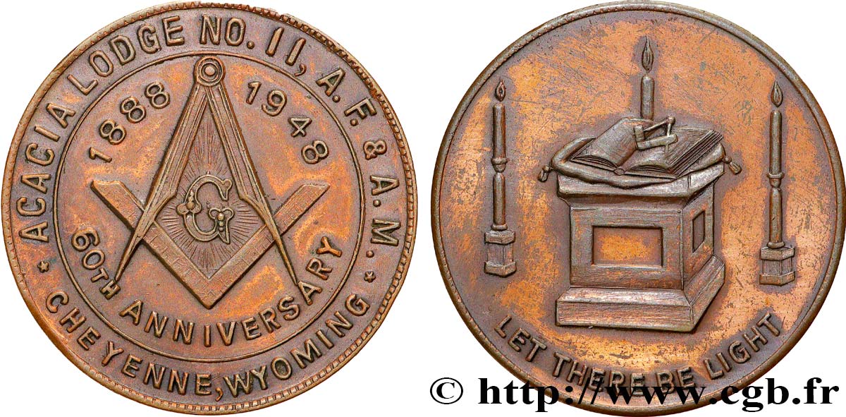 FRANC - MAÇONNERIE Médaille, 60e anniversaire de l’Acacia Lodge n°II TTB