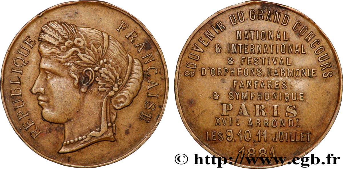 TROISIÈME RÉPUBLIQUE Médaille, Souvenir du grand concours national TTB