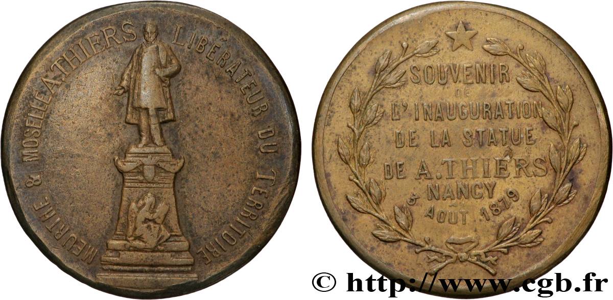 TROISIÈME RÉPUBLIQUE Médaille, Souvenir de l’inauguration de la statue de A. Thiers TTB