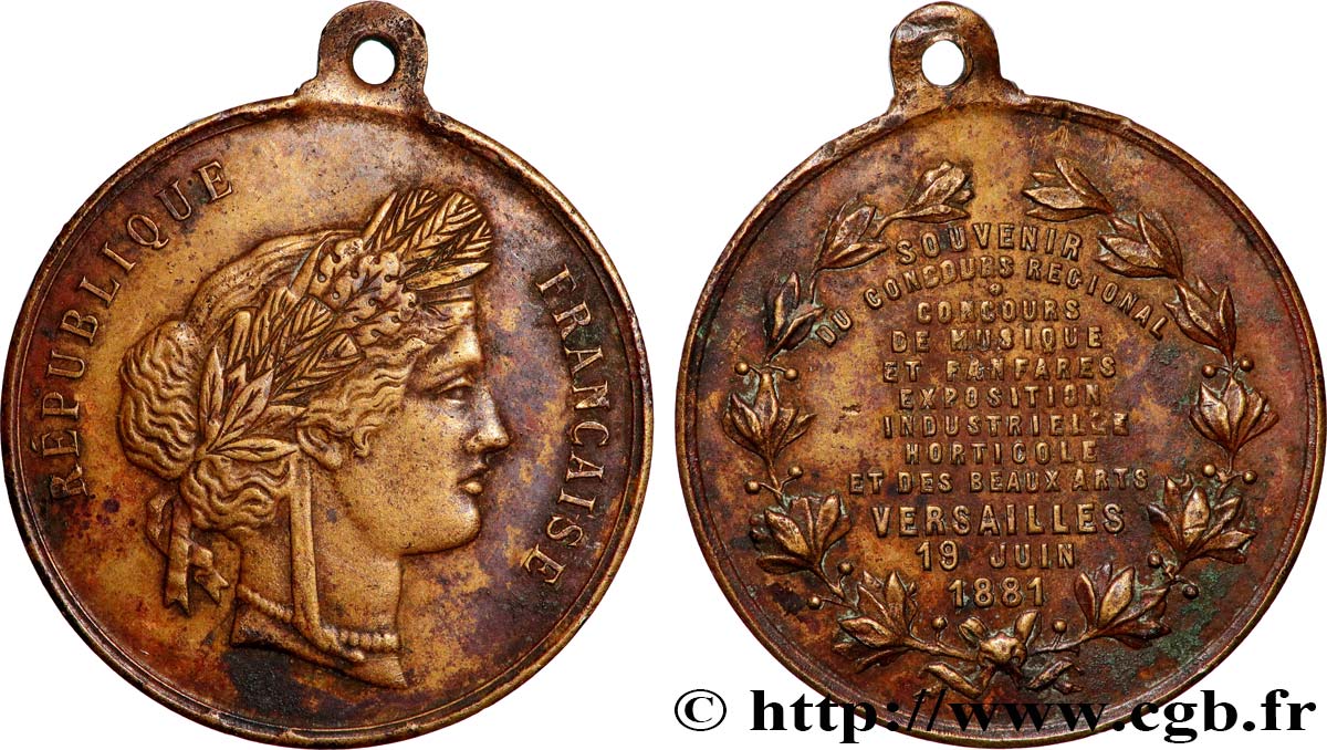 TROISIÈME RÉPUBLIQUE Médaille, Concours de musique, Exposition industrielle horticole TTB