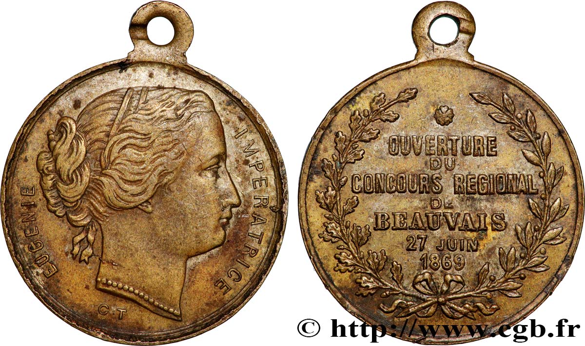 SECOND EMPIRE Médaillette, Eugénie impératrice, Ouverture du concours régional TTB+