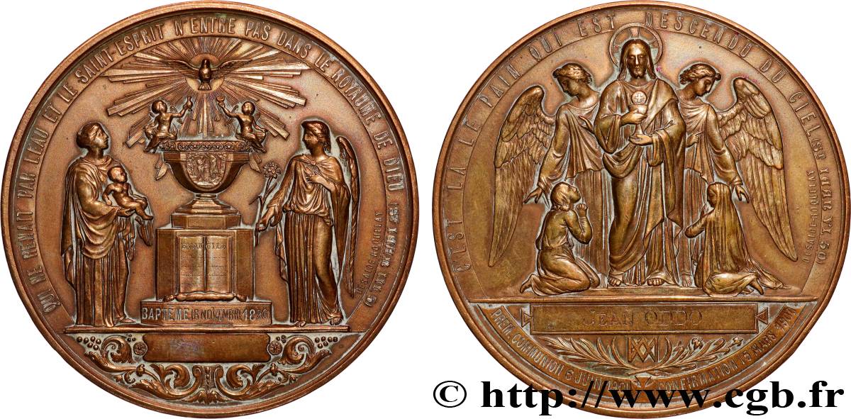 TROISIÈME RÉPUBLIQUE Médaille de baptême et première communion TTB
