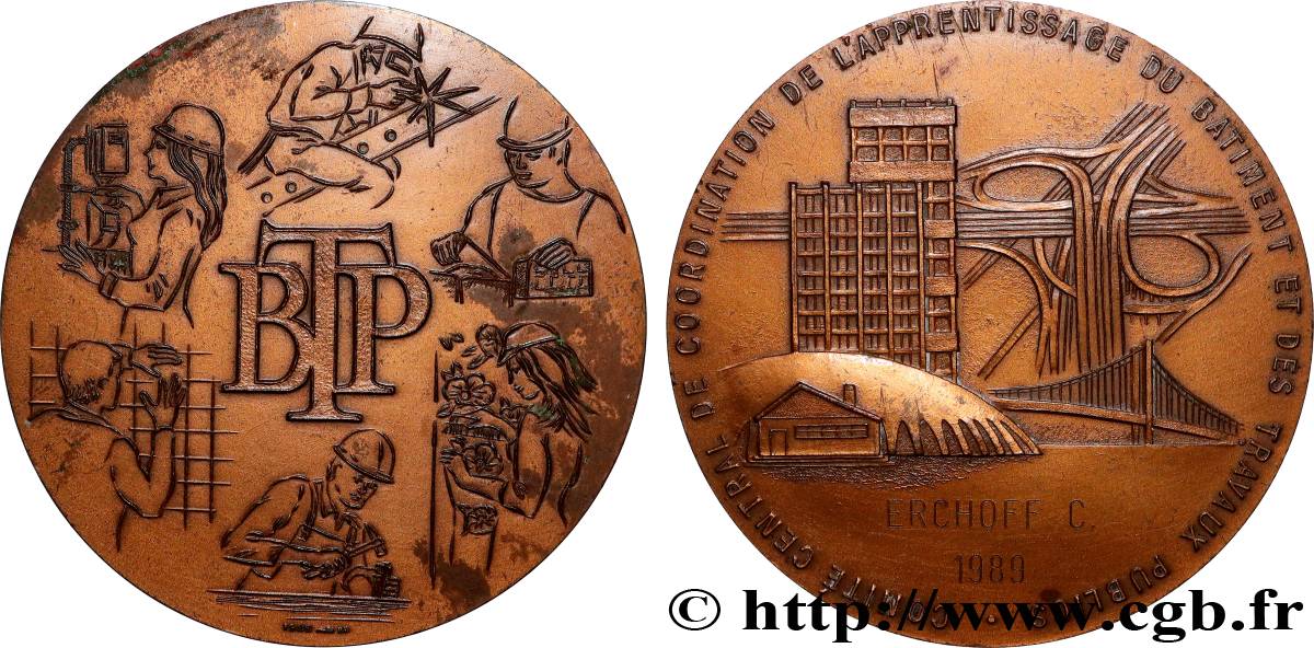 FUNFTE FRANZOSISCHE REPUBLIK Médaille, Comité centrale de la coordination de l’apprentissage du bâtiment et des travaux publics fVZ