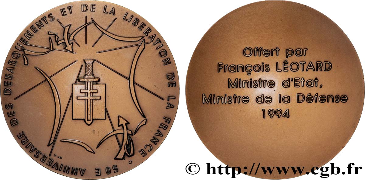 CINQUIÈME RÉPUBLIQUE Médaille, 50eme anniversaire des débarquements et de la libération de la France TTB+/SUP
