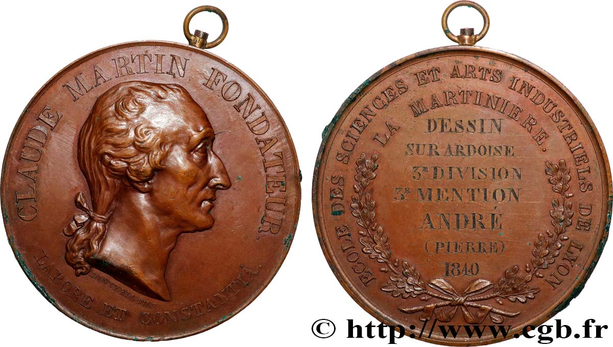 LOUIS-PHILIPPE Ier Médaille, Major Martin, École de la Martinière TTB