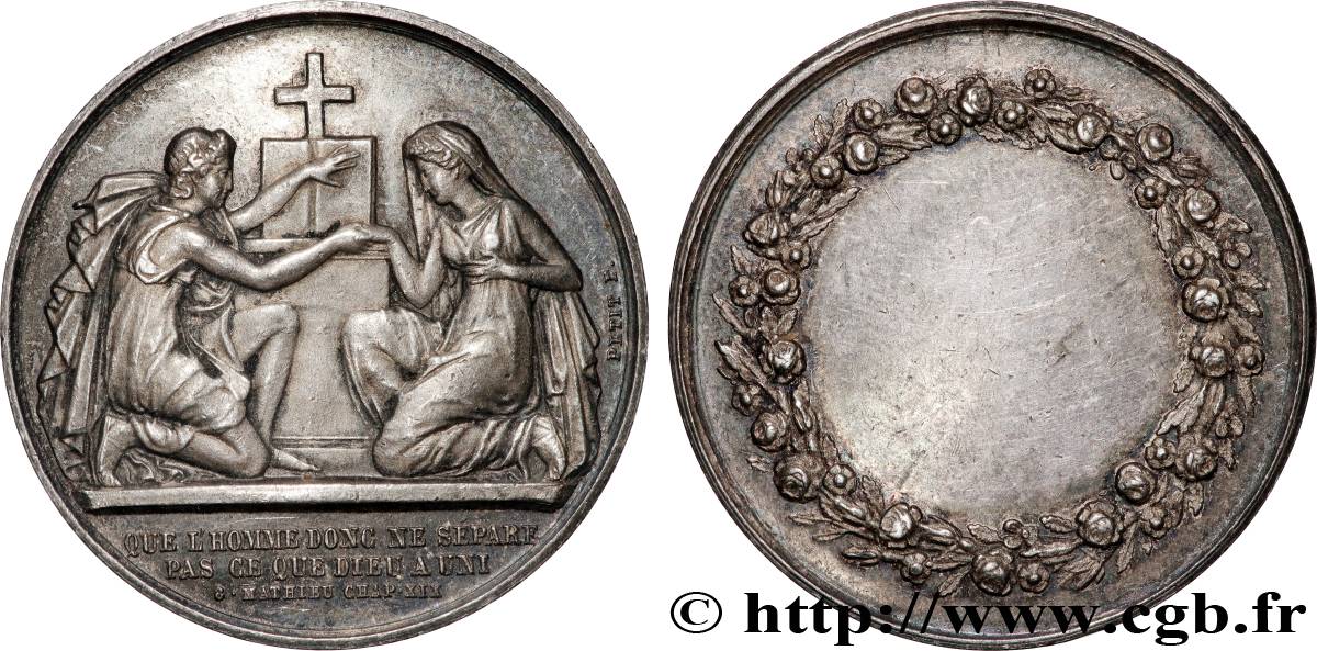 TROISIÈME RÉPUBLIQUE Médaille de mariage, Evangile de St Mathieu TTB+
