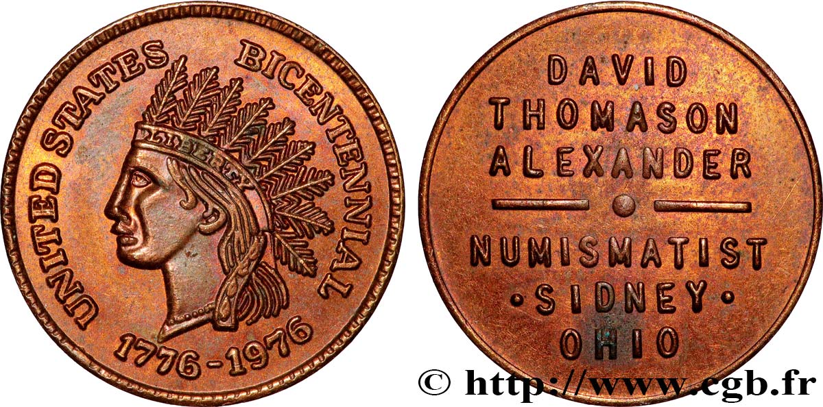 ÉTATS-UNIS D AMÉRIQUE Médaille, Bicentenaire, David Thomason Alexander, numismate TTB+
