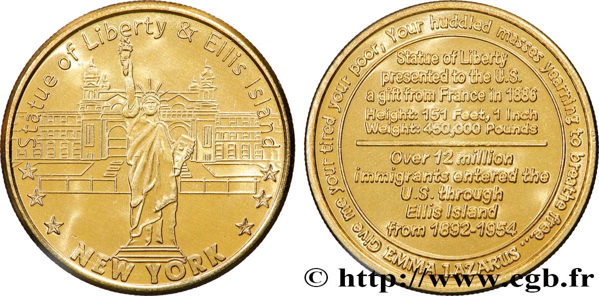 ÉTATS-UNIS D AMÉRIQUE Médaille touristique, Statue of Liberty & Ellis Island  SUP