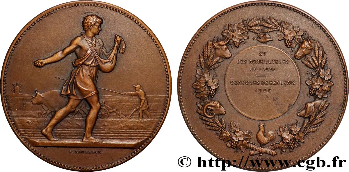 TROISIÈME RÉPUBLIQUE Médaille, Société des agriculteurs de l’Oise TTB+