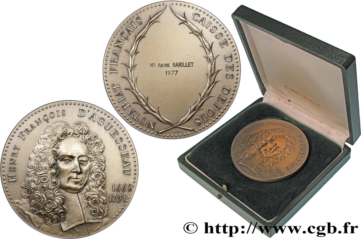 NOTAIRES DU XXe SIECLE Médaille, Henry-François d’Aguesseau, Notariat SUP