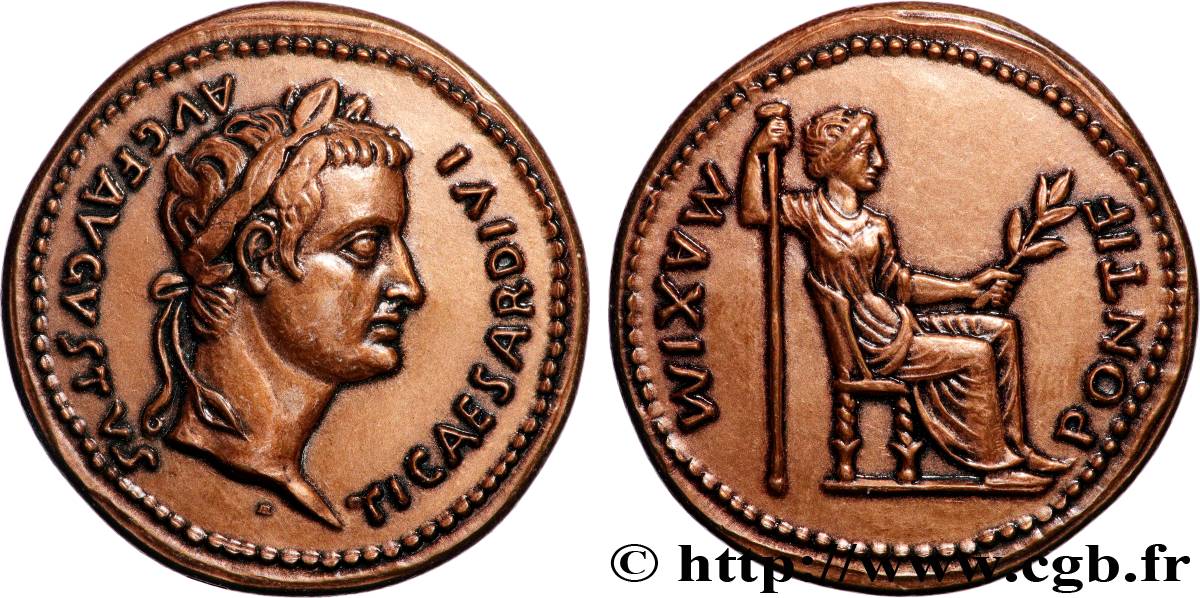 CINQUIÈME RÉPUBLIQUE Médaille, Reproduction d’un aureus de Tibère pour Lyon TTB+