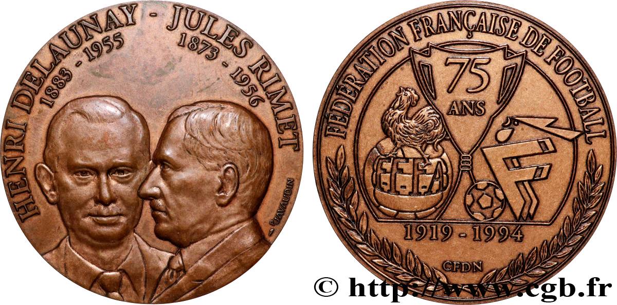 CINQUIÈME RÉPUBLIQUE Médaille, 75e anniversaire de la Fédération Française de Football TTB+