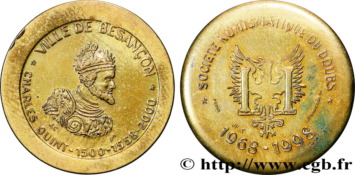 QUINTA REPUBBLICA FRANCESE Médaille, Charles Quint, Société numismatique du Doubs SPL