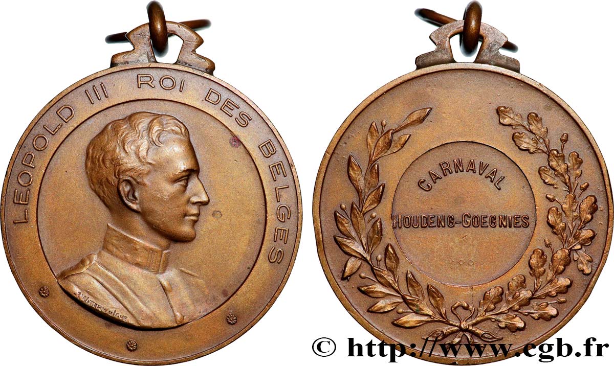 BELGIQUE - ROYAUME DE BELGIQUE - RÈGNE DE LÉOPOLD III Médaille, Carnaval Houdeng-Goegnies TTB+