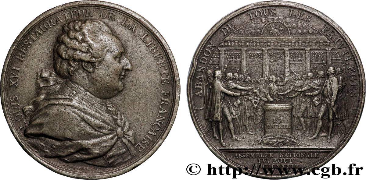 LOUIS XVI Médaille, Abandon de tous les privilèges TB+