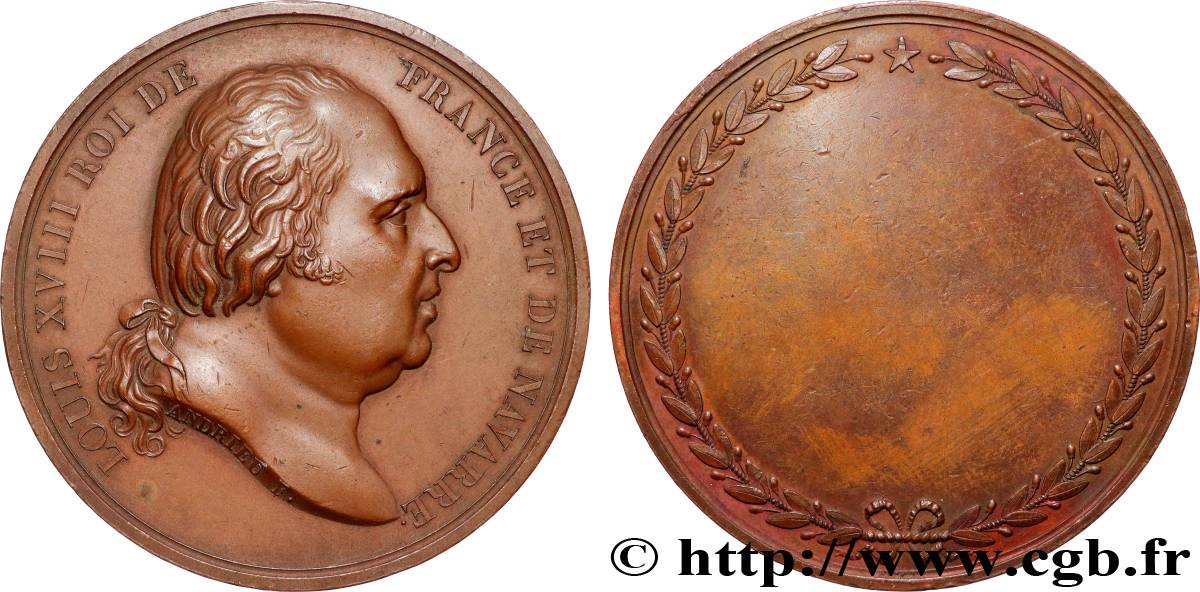 LOUIS XVIII Médaille de récompense TTB+