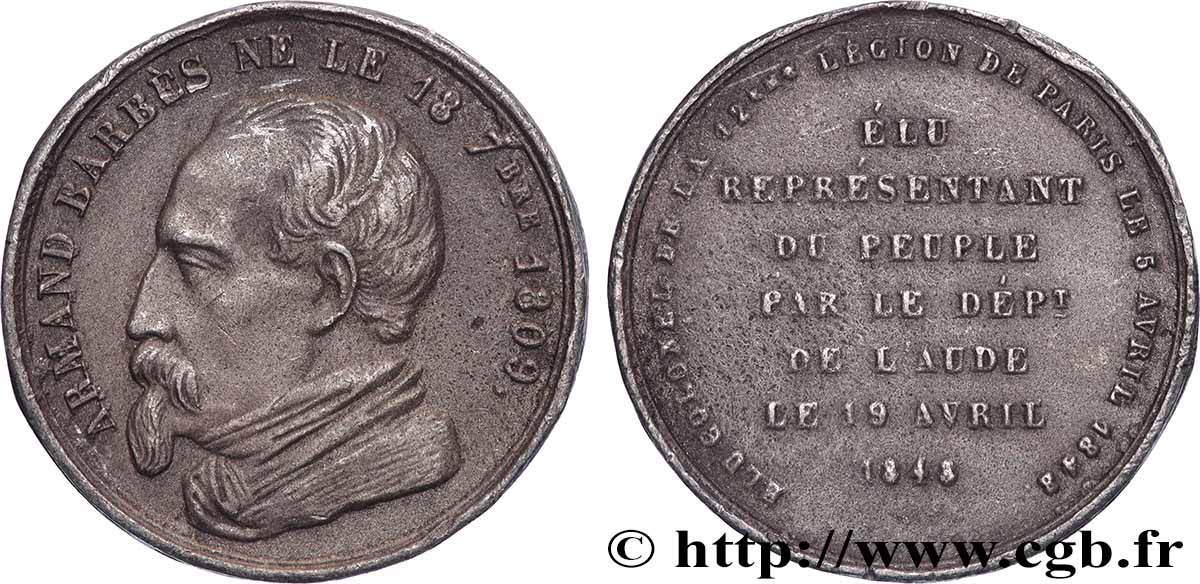DEUXIÈME RÉPUBLIQUE Médaille, Armand Barbès AU/XF