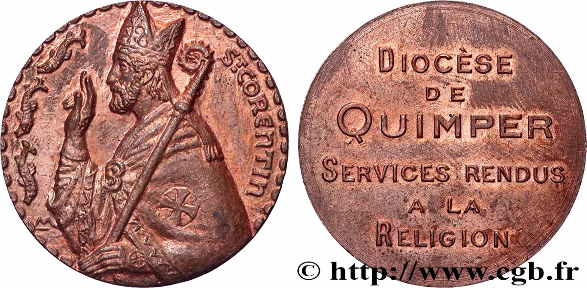 MÉDAILLES RELIGIEUSES Médaille, Corentin de Quimper, Services rendus à la religion SUP