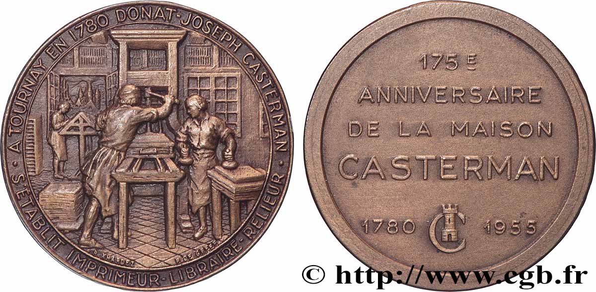 BELGIQUE - ROYAUME DE BELGIQUE - LÉOPOLD Ier Médaille, 175e anniversaire de la maison Casterman AU