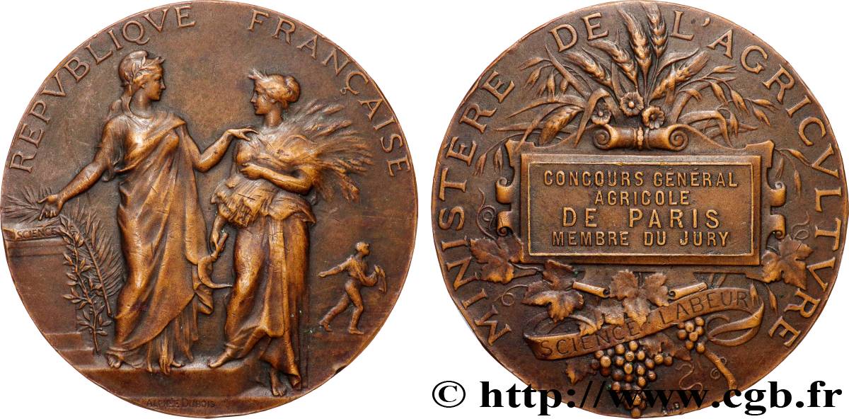III REPUBLIC Médaille, Concours général agricole, membre du jury XF