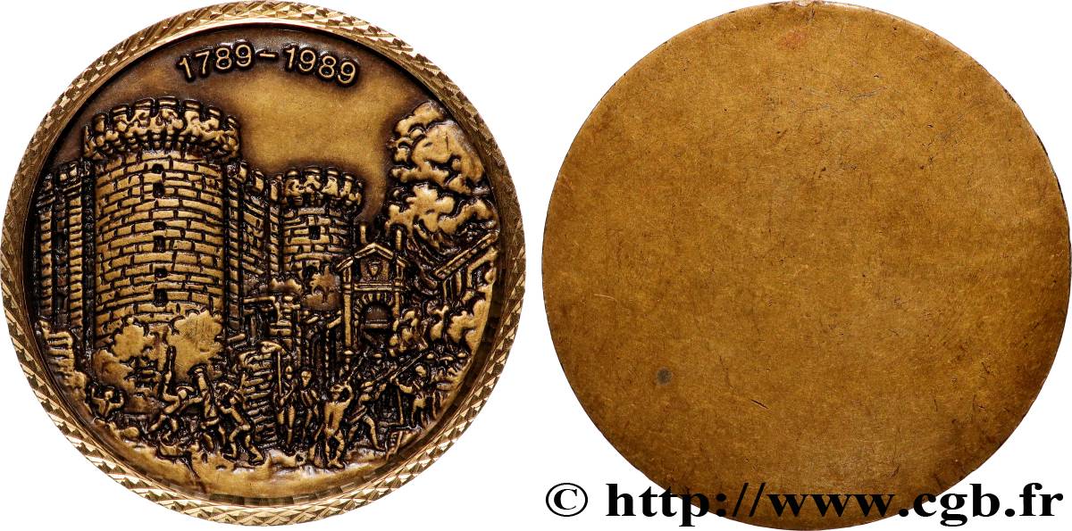 CINQUIÈME RÉPUBLIQUE Médaille, Bicentenaire de la Révolution Française, Prise de la Bastille TTB+
