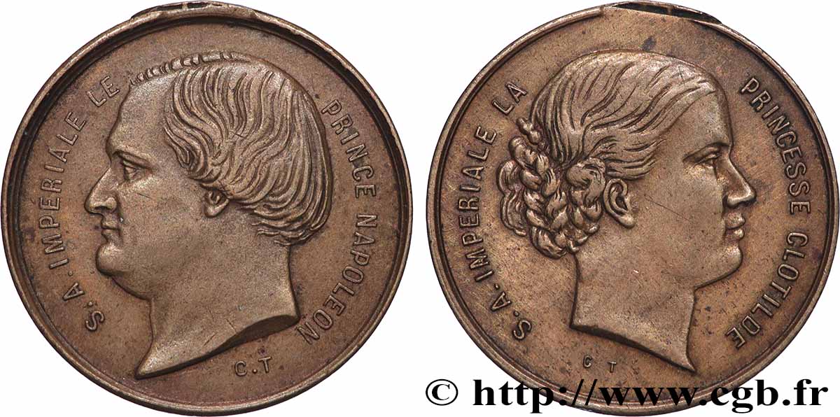 SECOND EMPIRE Médaille, Jérôme Napoléon et Clotilde de Savoie TTB