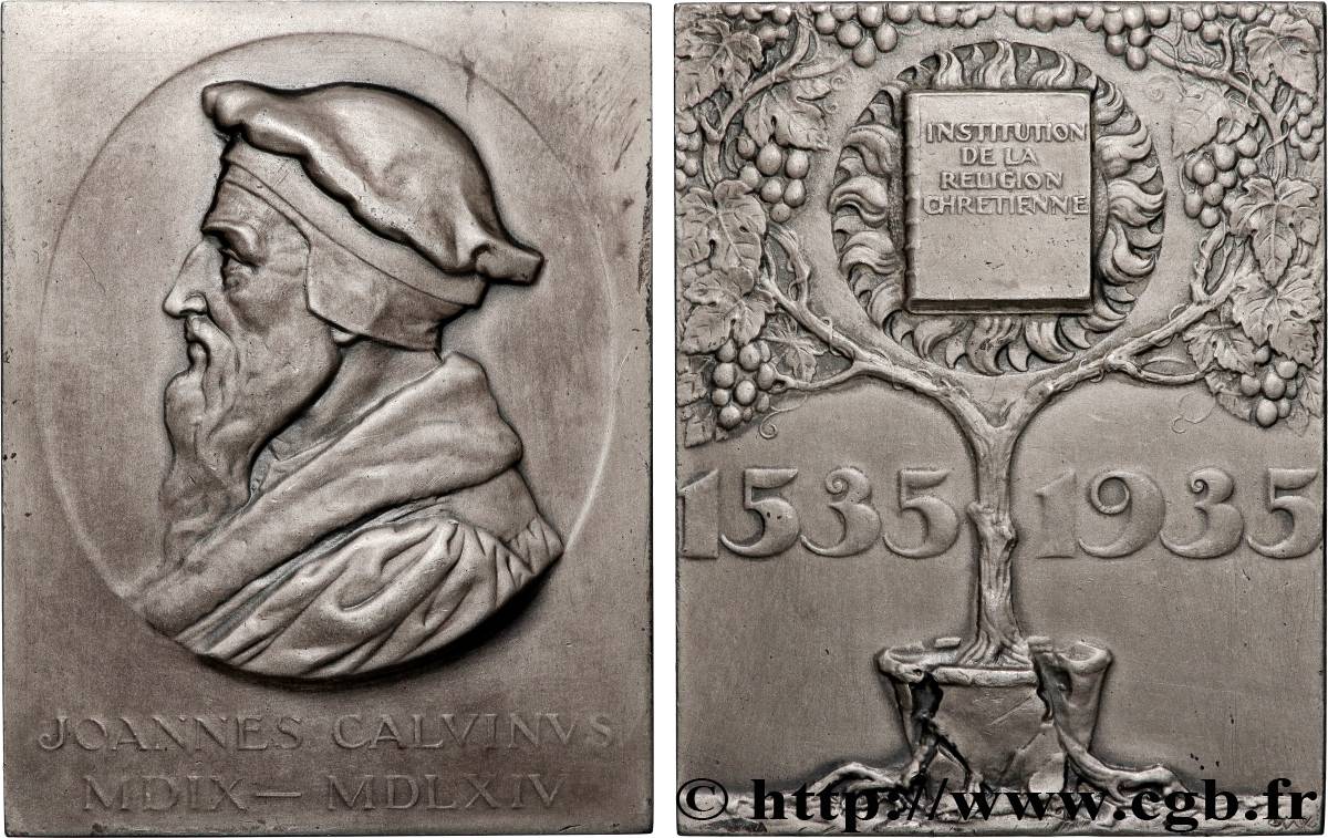SUISSE Plaquette, Jean Calvin, Institution de la religion chrétienne TTB+