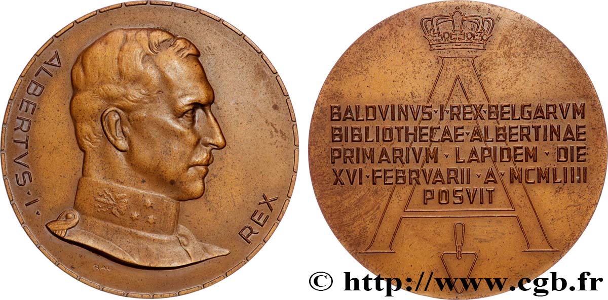BELGIQUE - ROYAUME DE BELGIQUE - BAUDOUIN Ier Médaille, Bibliothèque Albertine TTB+