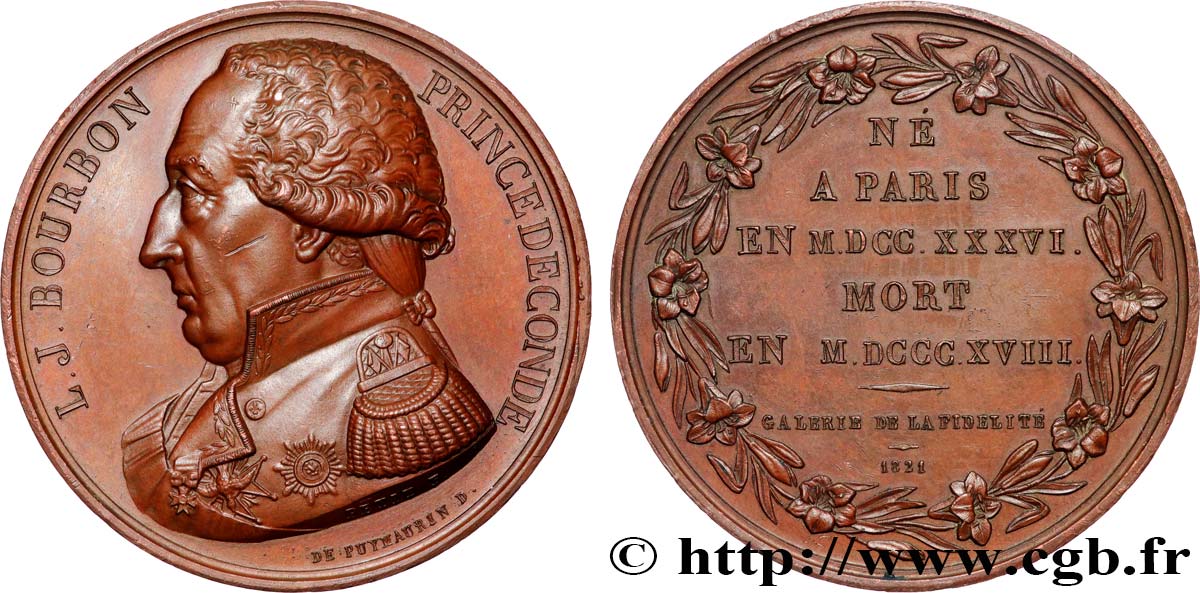 LOUIS XVIII Médaille, Galerie de la fidélité, Louis V Joseph Prince de Bourbon-Condé AU