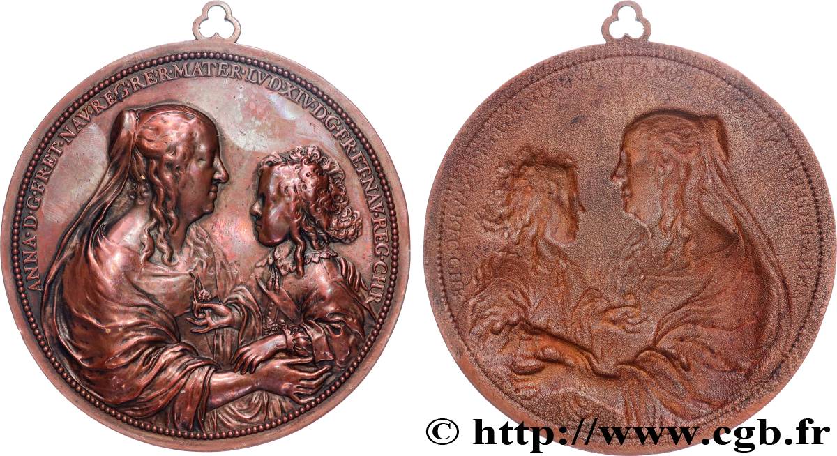 LOUIS XIV  THE SUN KING  Médaille, Anne d’Autriche et Louis XIV, Le Val-de-Grâce, tirage uniface de l’avers, Galvanoplastie AU