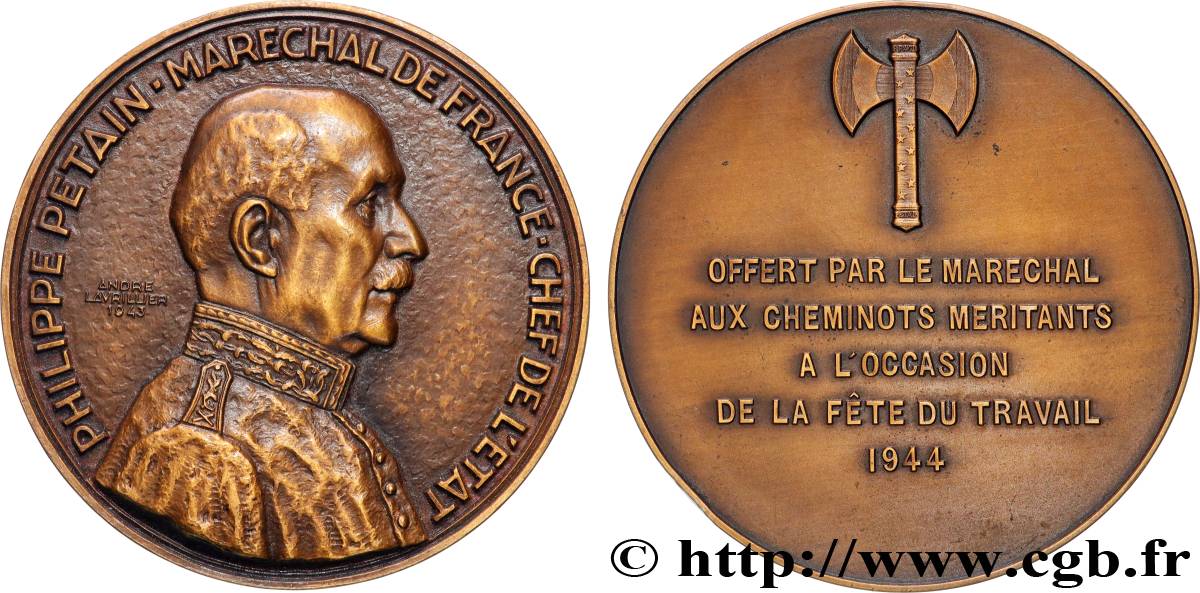 ÉTAT FRANÇAIS Médaille, Maréchal Pétain, offert aux cheminots SUP