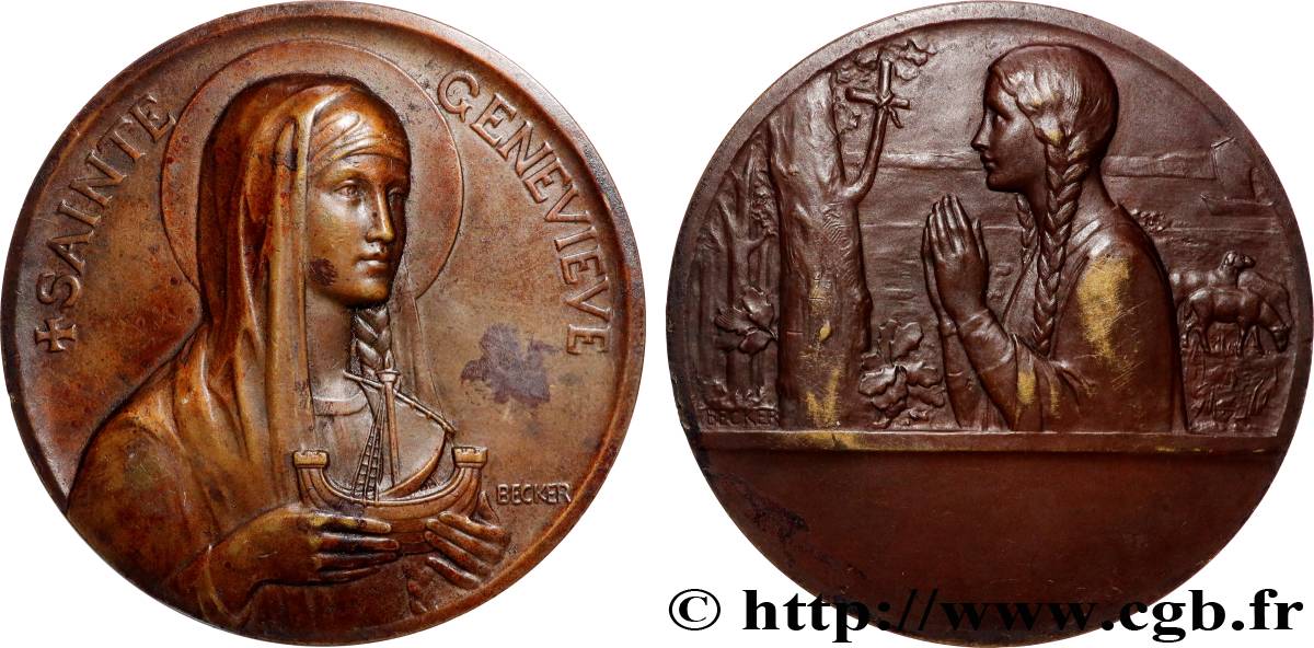 III REPUBLIC Médaille, Sainte Genevieve XF/AU