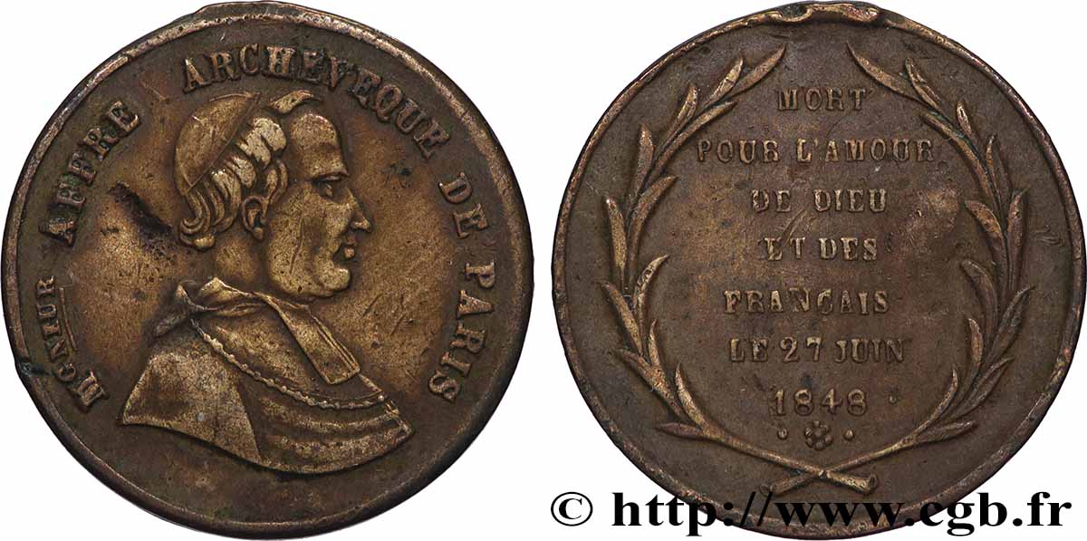 DEUXIÈME RÉPUBLIQUE Médaille, Monseigneur Affre, mort martyr SS