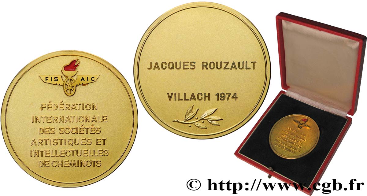 QUINTA REPUBBLICA FRANCESE Médaille, Fédération internationale des sociétés artistiques et intellectuelles de cheminots q.SPL