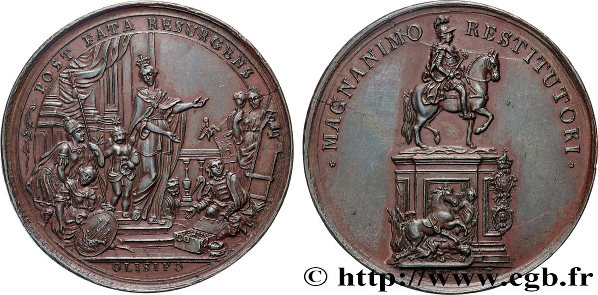 PORTUGAL - ROYAUME DU PORTUGAL - JOSEPH Ier Médaille, Monument équestre du Roi à Lisbonne après la reconstruction de ville détruite par le tremblement de terre de 1755 TTB+/SUP